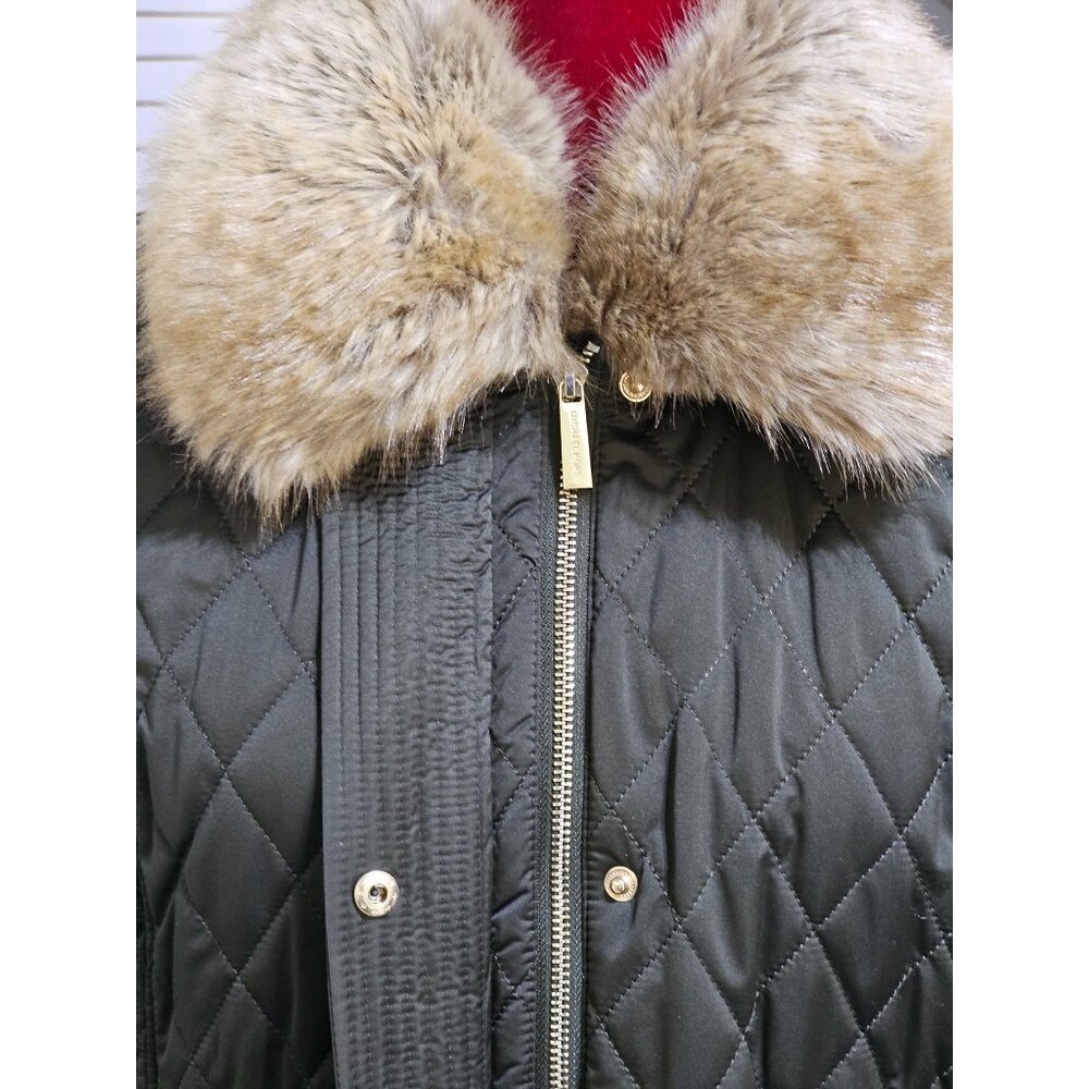 Michael Kors Women's Green Quilted Coat Jacket With Faux Fur Collar M 2755 - Picture 8 of 14
